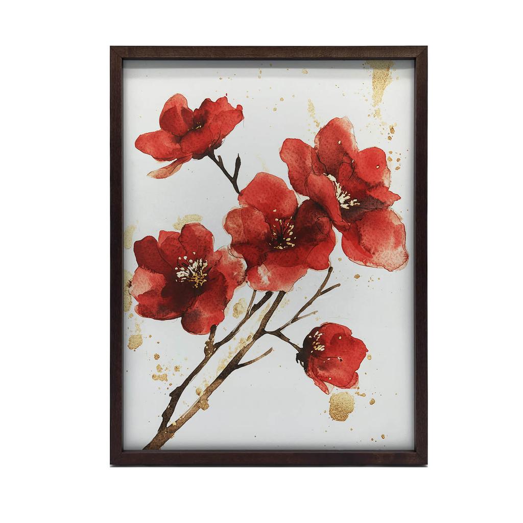 Czerwone Kwiaty - Minimalistyczny Plakat Czerwone Kwiaty - Minimalistyczny Plakat, 30X40 Cm, Rama Drewniana Ciemny Brąz, Papier Matowy 230 Gsm