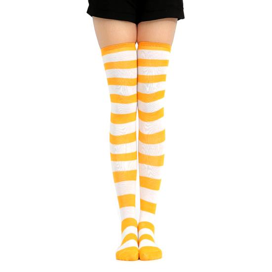 Calze lunghe a righe da donna, coscia alta, sopra il ginocchio, elasticizzate, lunghe, per cosplay
