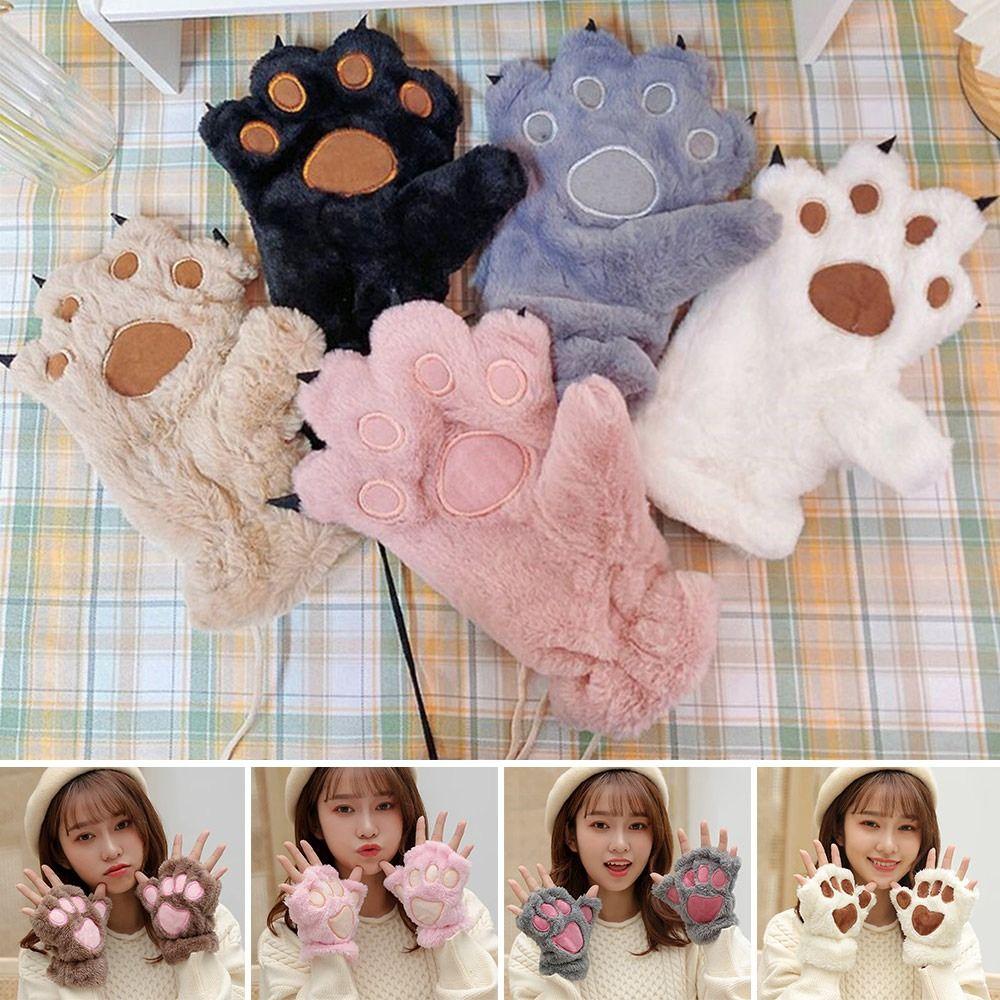 Bear Paw Furry Mittens Plush Animal Gloves Fashion Women Winter Gloves Cosplay
