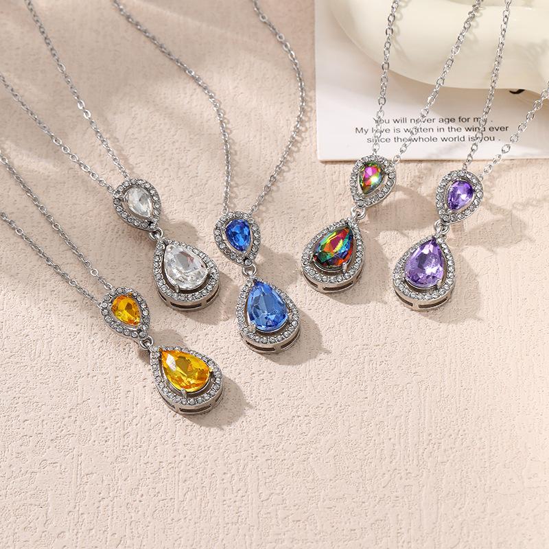 

Water drop type diamond-encrusted chain necklace, high-end versatile women s necklace