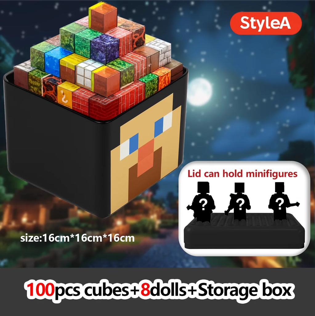 Magnetic Building Blocks Toy Storage Box Set Can Hold Figures Magnet Cube Pixel Style Model Baseplate Toys Children 2025 Gift