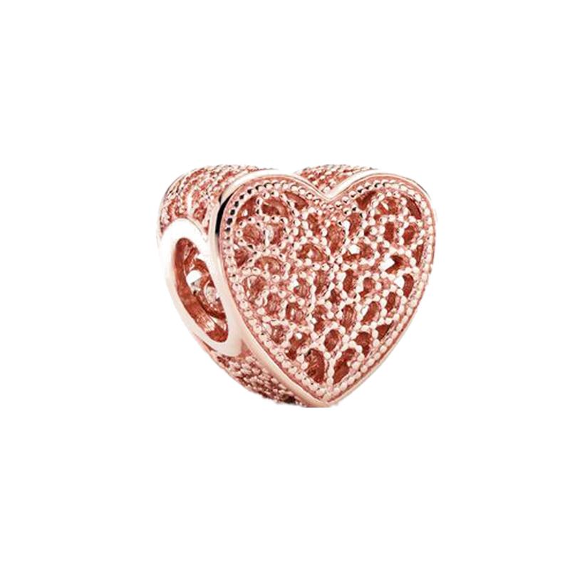 Brillante Europeo Bricolaje Serie Oro Rosa Chapado Flor BOO Colgante Clip Pata Corazón Cuenta Ajuste Pulsera Plata Joyería Regalos