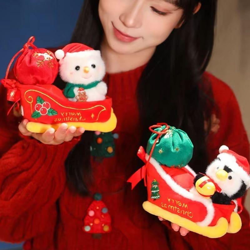 Santa Claus Doll Sleigh Car Penguin Snowman Plush Toy Christmas Desktop Ornament Decoration Gift