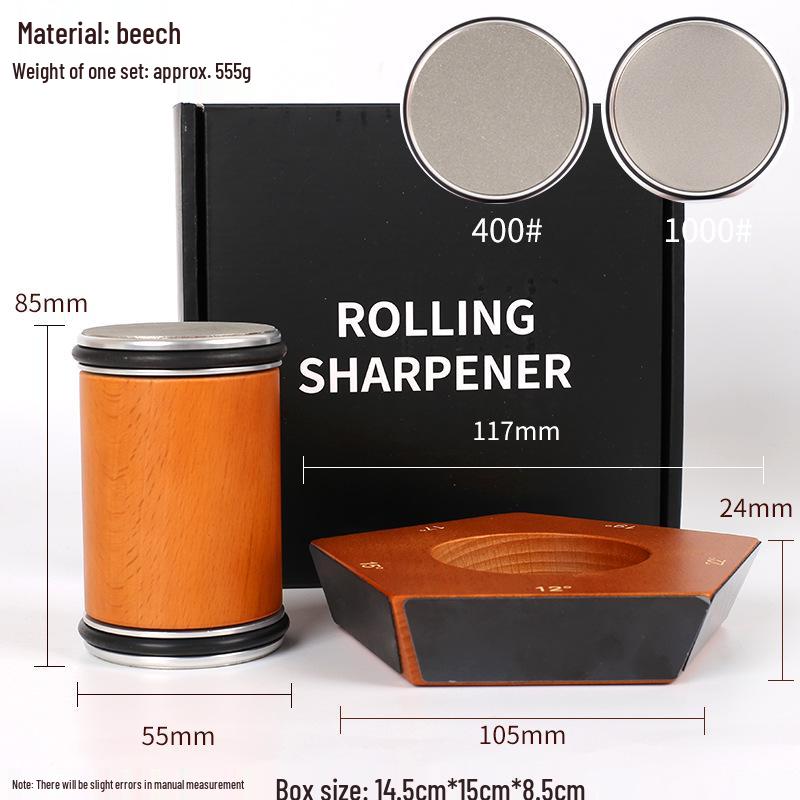 Multifunktionaler Schärfer für Rollmesser und Scheren aus Massivholz