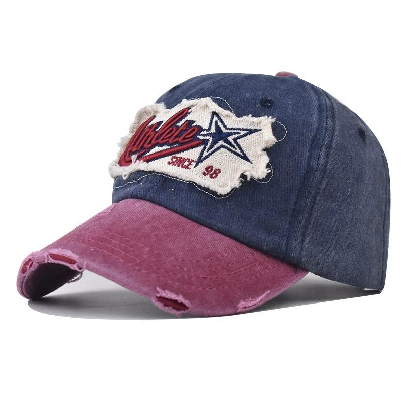 

Five-pointed Star Embroidered Letters Baseball Hats New Unisex Sunshade Broken Versatile PATCH Fashion Color Block Peaked Caps b 54-61CM