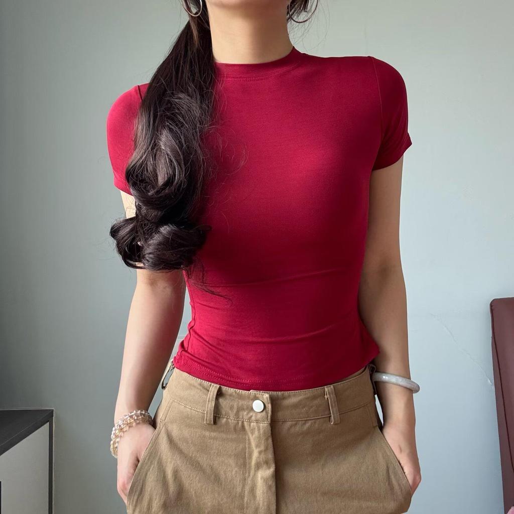 Sexy European & American Style Slim Fit Short Sleeve Round Neck T-Shirt - Versatile Summer Basic