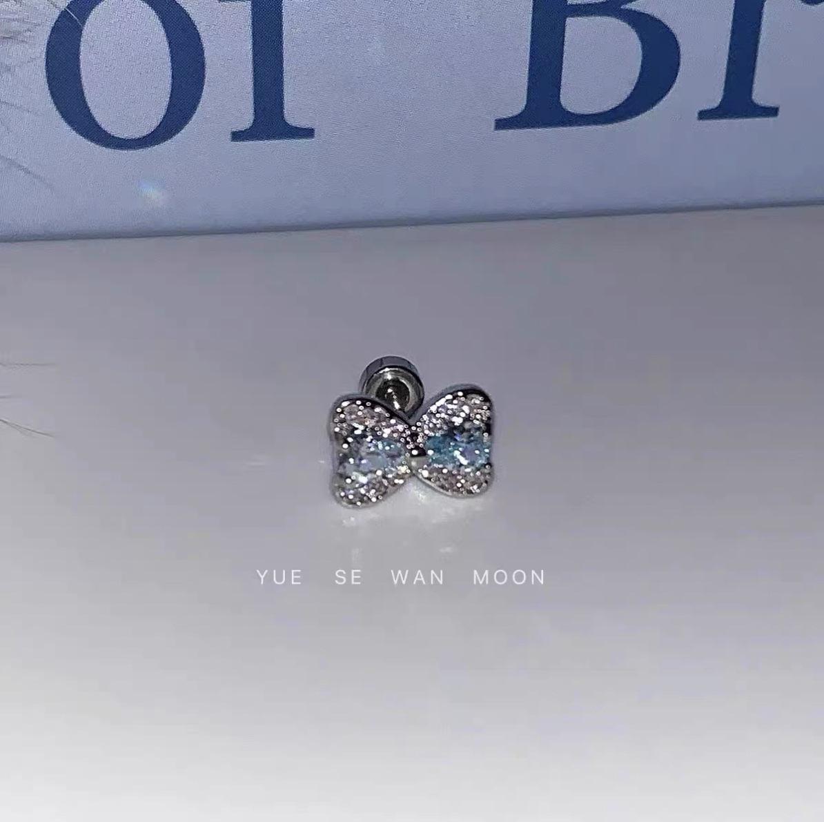 

Elegant Blue Bow Rhinestone Zirconia Cross Ear Studs for Women - Versatile High-End Cartilage Earrings