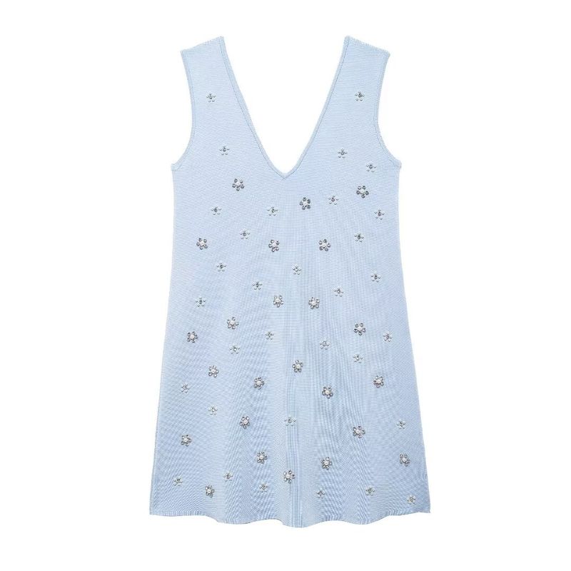 Kaslead New Arrival Women's Fashion Style Fashion Jewelry Beading Knitting Mini Dress 2142081