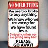 Vintage "No Soliciting" Humorous Metal Tin Sign - 8x12 Inches, Rustic Red & Black, Frameless Wall Art with Sarcastic Message