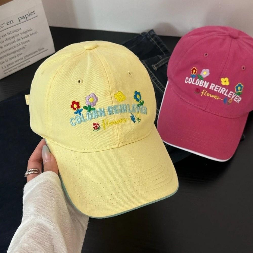 Korean-Style Flower Baseball Cap Letters Embroidered Peaked Cap Leisure Sun Hat  Outdoor
