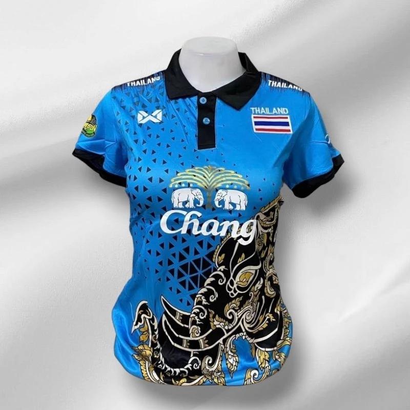 Dámský Thajsko Národní Fotbalový Tréninkový DRES POVZBUZOVÁNÍ Fanoušek Potisk Vintage Retro Rychleschnoucí Polokošile Krátký Rukáv Uniforma Slon Sport Outdoor