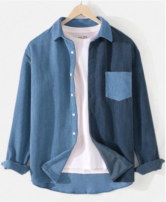 

Осенняя вельветовая мужская рубашка с длинным рукавом и контрастными лацканами (2023) M