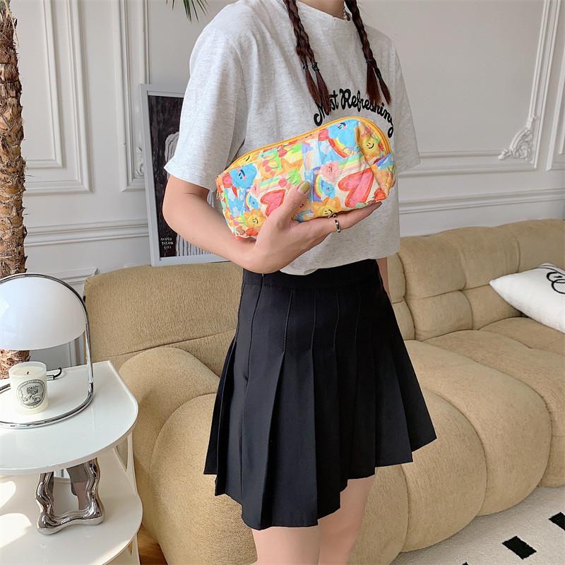 Trendy Flower Patterned Cotton Makeup Bag Stationery Pouch Large Capacity Brush Storage Pen Case