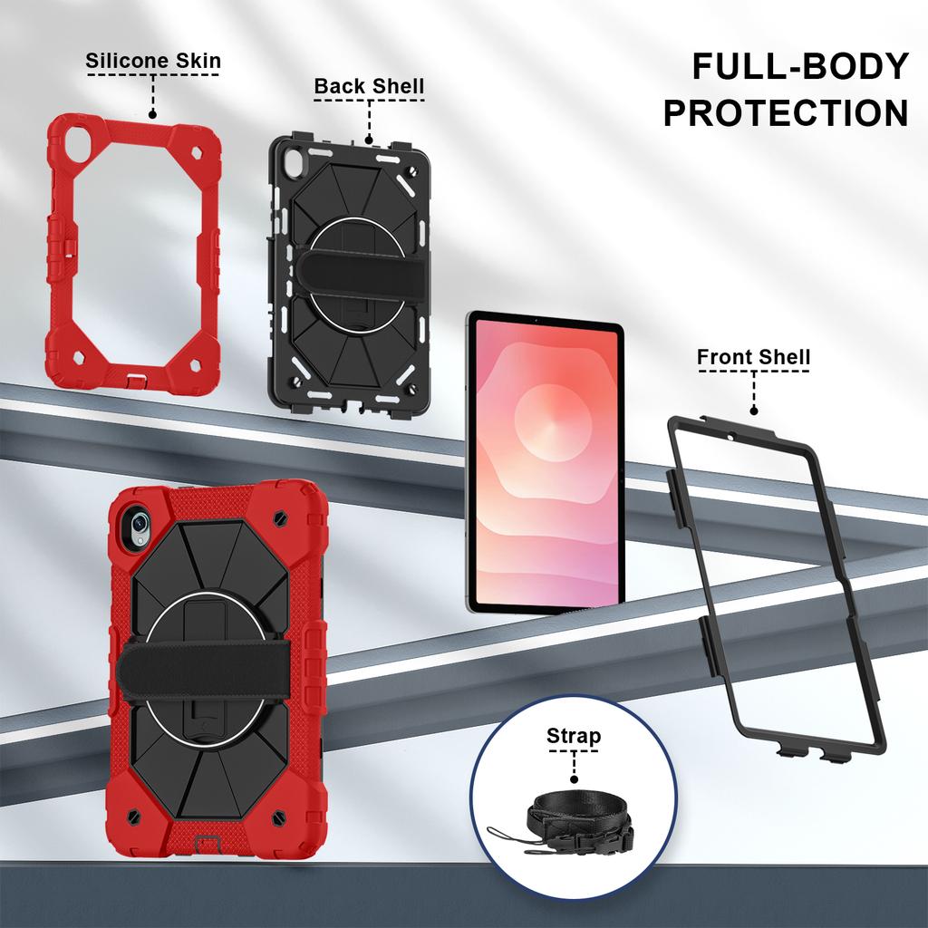 Hybrid Case for Samsung Galaxy Tab S11 2025 11.0 Inch SM-X730 SM-X736B 360 Rotating Stand Heavy Duty Cover with Shoulder Strap