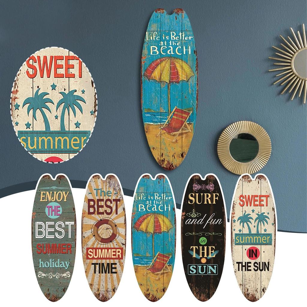 Summer Beach Ocean Theme Leisure Decoration Surfboard Wooden Sign Bar Home Wall Retro Ornament Decor Wood Board