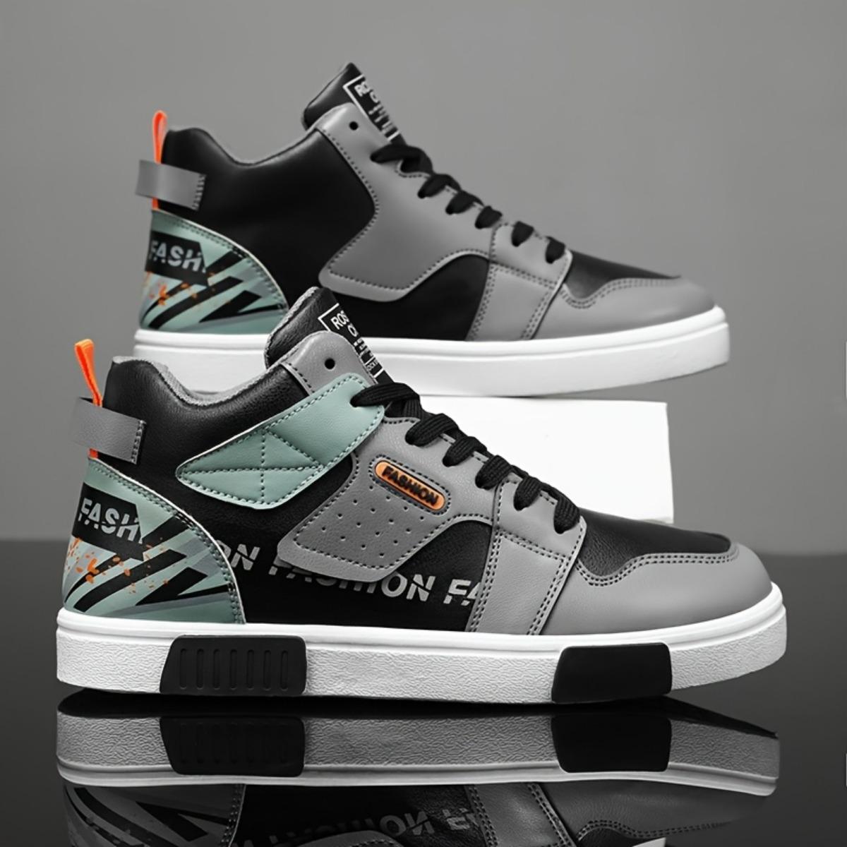 

Мужские низкие кеды для скейтборда, ПВХ амортизирующая подошва - Спортивная обувь в уличном стиле, Всесезонная белая повседневная обувь - Ткань ПУ и дышащая подкладка 39 чёрный/серый