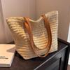 Womens Fashion Handmade Woven Straw Handbag Summer Holiday Beach Zipper Tote Top-Handle Bags Large Capacity Bucket Shoulder Bags