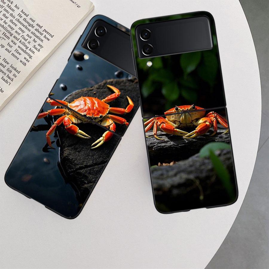 Unique Animal Crab Phone Case For Samsung Z Flip 7 6 5G Galaxy Z Flip 5 4 3 Black Hard Cell Cover Luxury PC Shell Coque