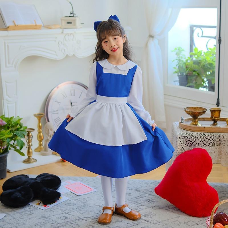 Halloween Children's Costume Blue Alice Maid Dress Pastoral Princess Dress Girls Dress Table Performance Costume