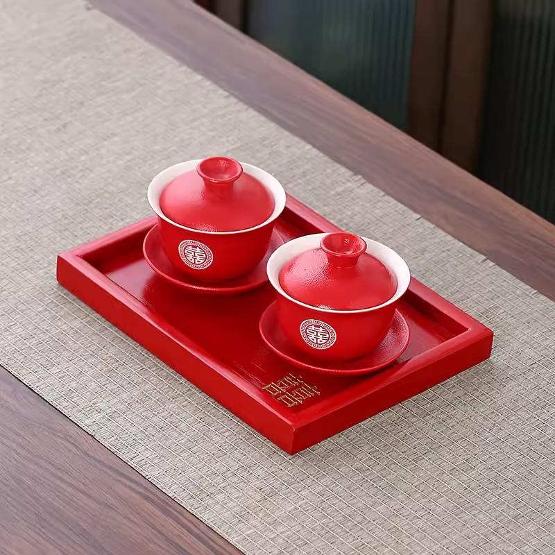 Red Tea Set Cover Bowl Set, One Pot, New Couple's Wedding Change of Mouth, Tea Cup, Chinese Wedding Celebration