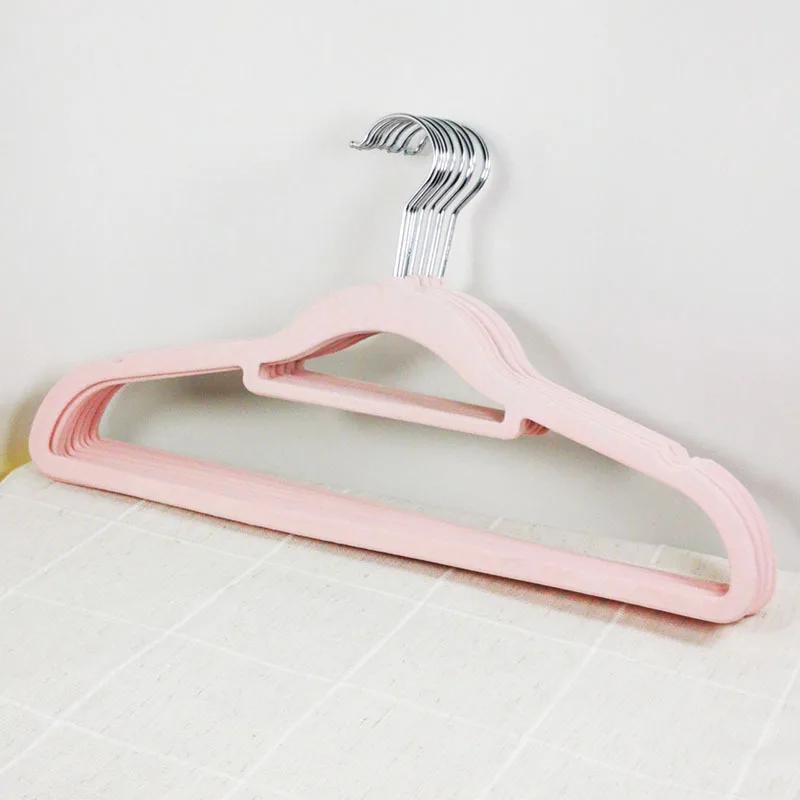 

38СМ/45СМ нескользящая флокированная вешалка для одежды, отделка без следов для магазина одежды, хранение, бытовая вешалка для одежды, волшебная вешалка для одежды 10PCS-length 45CM розовый