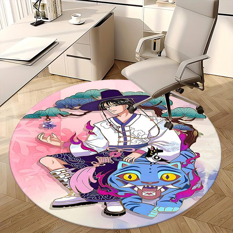 1pc Anime Cartoon Design Round Carpet  Office Chair Mat, NonSlip Rug for Home Decor