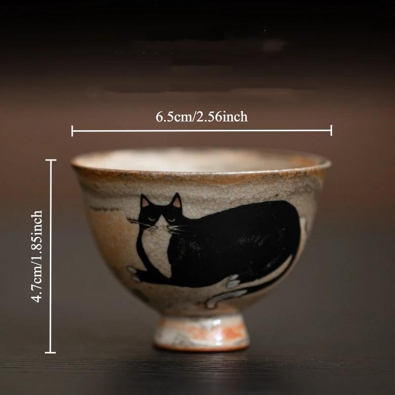 Handmade Japanese Vintage Ceramic Kiln Change Wild Cat Tea Cup Small Kung Fu Master Single Cup For Tea Ceremony Daily Use Lovers