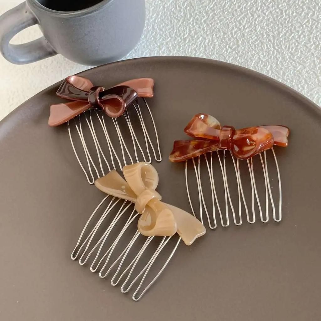 Acetate Coffee Bow Insert Combs Clips Women Hair Styling Hairpins Women Multi-tooth Bangs Broken Hair Comb Clip Girls Gifts Headwear