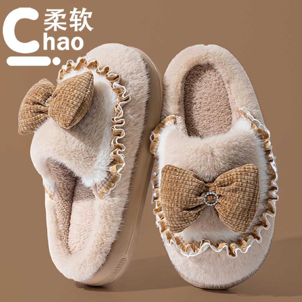 Bow cotton slippers autumn and winter 25 new indoor home non-slip and non-odor comfortable home slippers