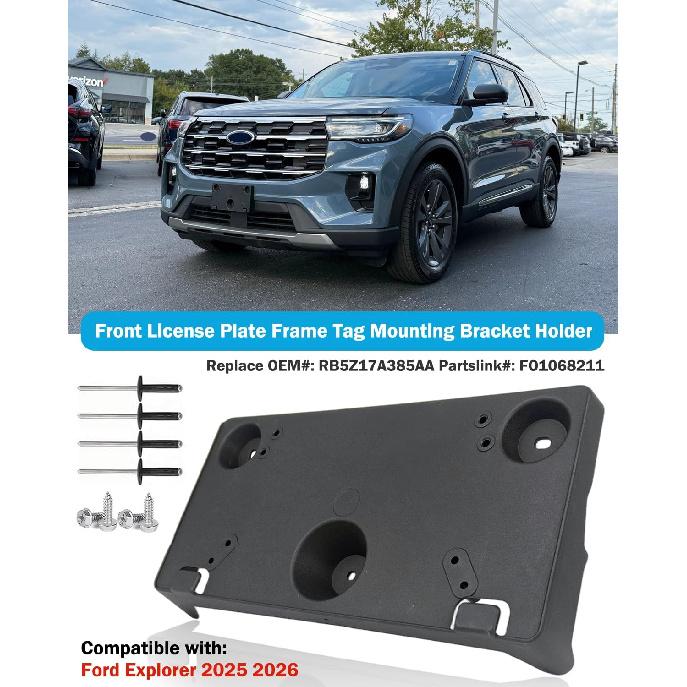 Front License Plate Frame for Ford Explorer 2025 2026 Front Bumper License Tag Plate Holder Mounting Bracket Replace # RB5Z17A385AA FO1068211