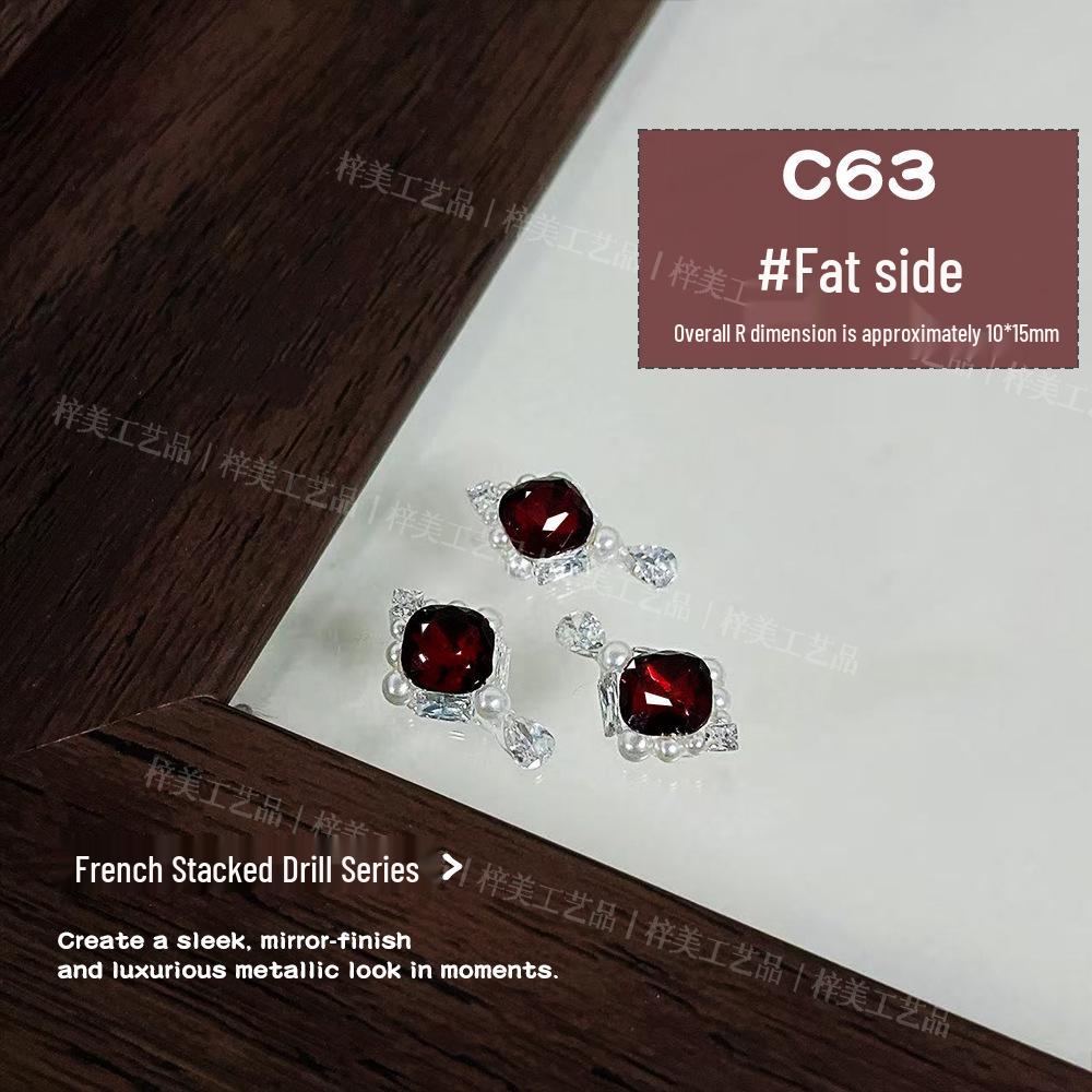 Nail Art Blood Red French Rhinestone Sparkle Camellia Decoration