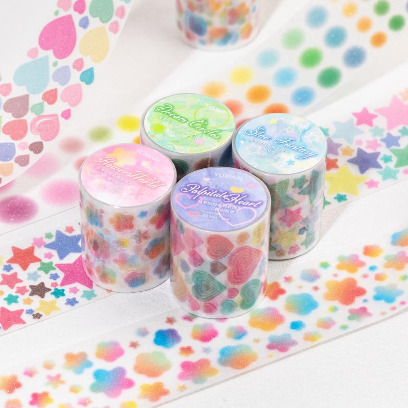 1 Rolle Stern-Herz Basic Muster Glitzer Abdeckband, Minimalistisches Design & Starke Haftkraft, Ideal für Journal-Dekoration