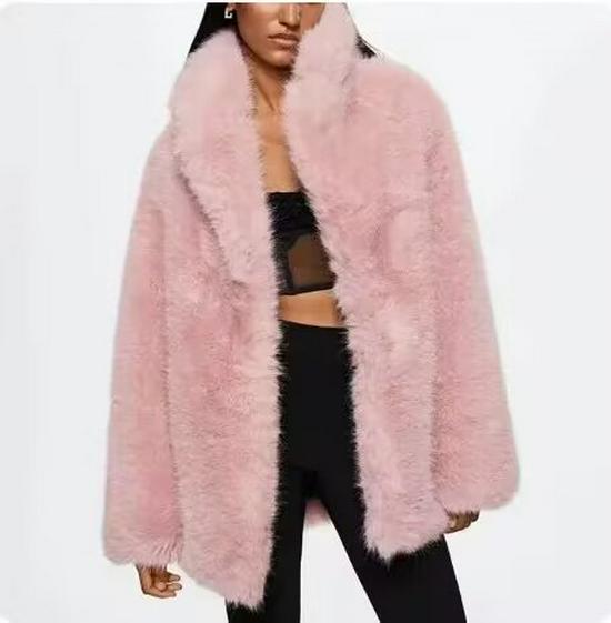 Eco-friendly Faux Fox Fur Mid-length Coat, Thickened Winter 2025 - European/American Style