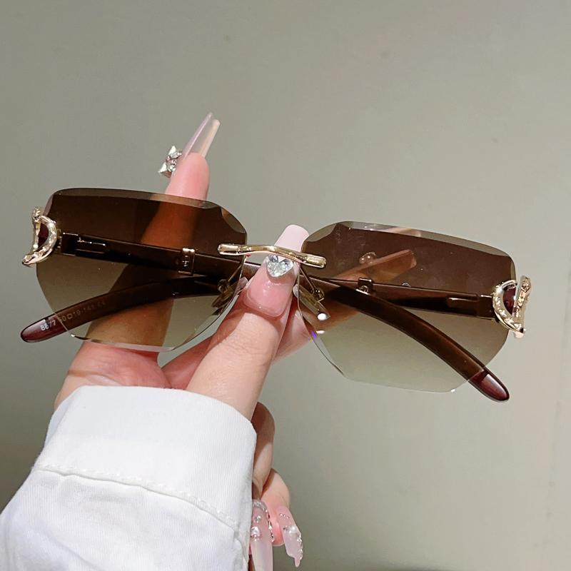 Rimless Vintage Sunglasses  Mew Fashion Gradient Luxury Brand Design Shades Women Trendy Stylish Decor Sun Glasses