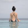 Black retro one-piece triangle gathers to show thinness, sexy belly-covering hot spring swimsuit women