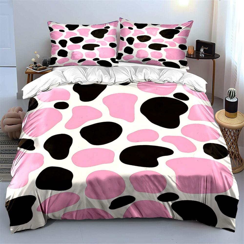 Pink and Black Cow Print Bedding Bedding Duvet Cover Set Duvet Cover Pillowcases (1 * Duvet Cover 2 * Pillowcases, without duvet insert)