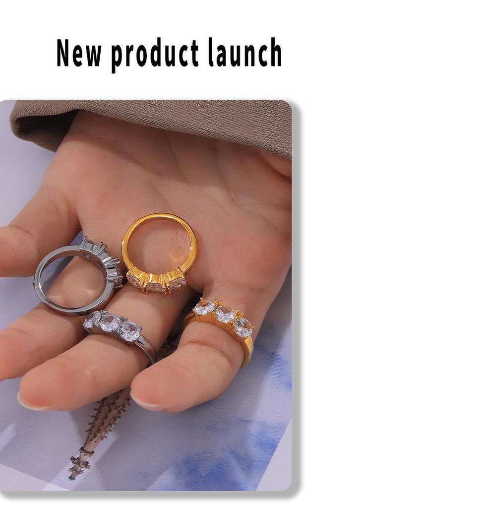 Elegant French Minimalist Gold-Plated Titanium Ring Set with Cubic Zirconia