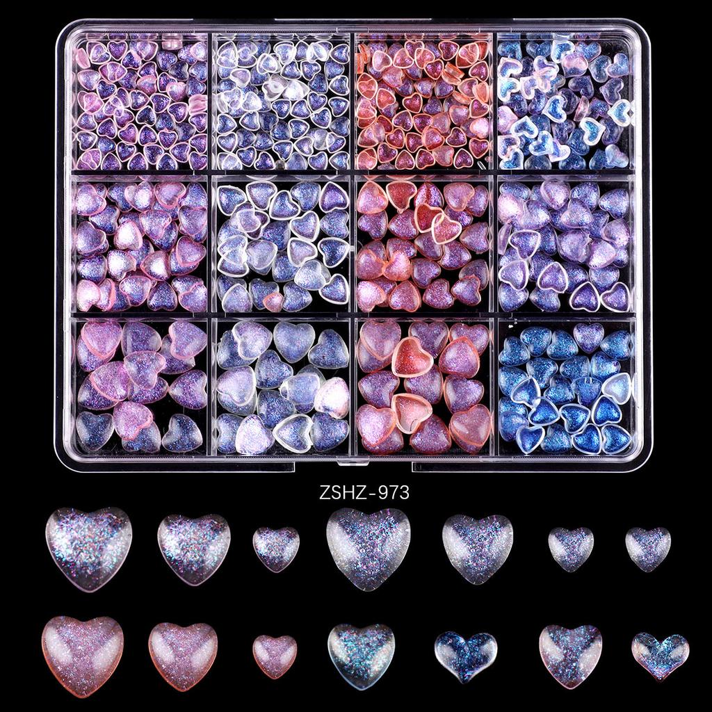 12 Grid Rose Nail Art Alloy Jewelry Resin Bow Camellia Three-Dimensional Flower Mixed Box