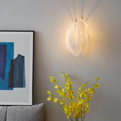 Lámpara de Pared de Plumas de Lujo Simple Decoración de Habitación Moderna Nórdica Luces de Pared Iluminación de Fondo de Mesita de Noche de Dormitorio Luces LED