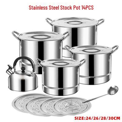 Stainless Steel 14-Piece Cookware Set - Universal Household Cooking Pots