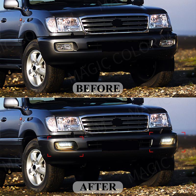 LED Fog Lights For Toyota Land Cruiser 100 LC100 UZJ100 FZJ10 1998-2008 Car DRL Turn Signal Daytime Driving Lamp White Yellow