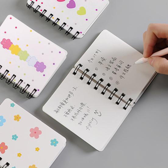 2Pcs Cartoon Coil Notebook Mini A7 Portable Spiral Memo Pad for Students Cute Flower Notebook for Journaling School Travel