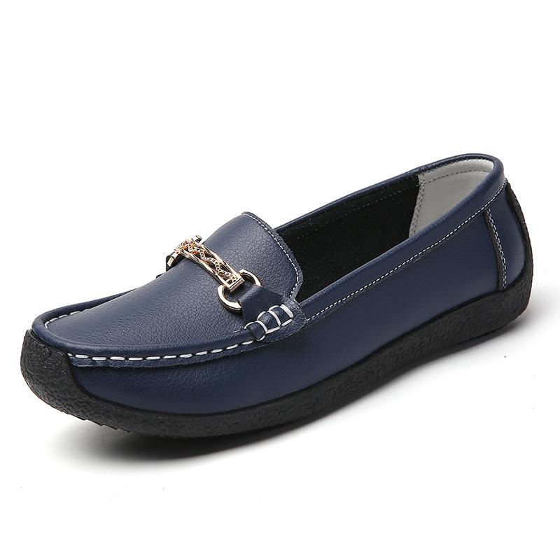 New 100% genuine leather flat shoes for women, comfortable casual shoes, walking loafers, large-sized leather shoes