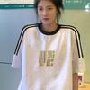 Cotton Striped American Short-sleeved T-shirt Women's Summer Half-sleeved Loose Oversize Lazy Hong Kong Style Chic Top