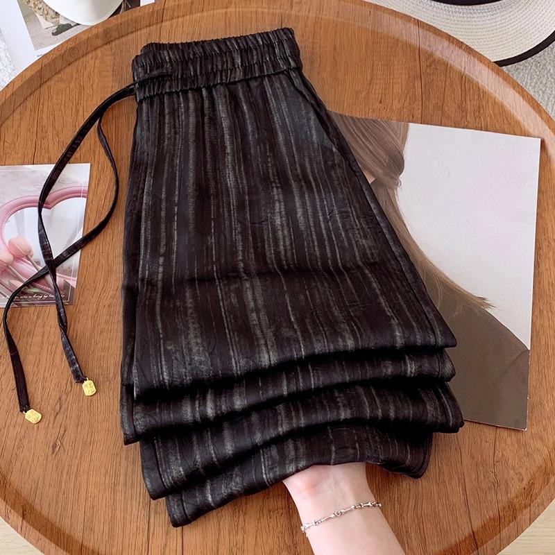 Women's Summer Breathable Wide-Leg High-Waisted Satin Pants with Sun Protection