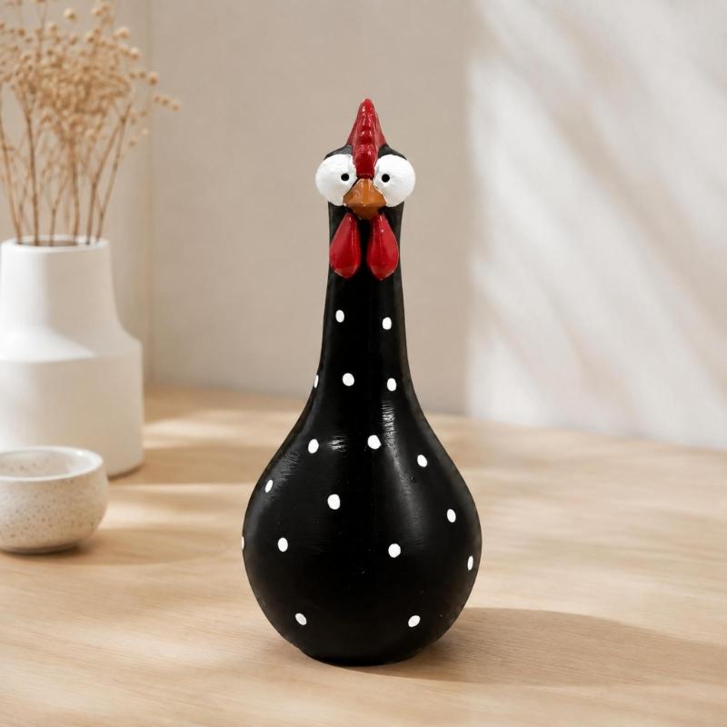 Chicken Flower Vessel with Rounded Body, Contrasting Dot Pattern, and Long Neck for Faux Florals, Office Desks, and Studies