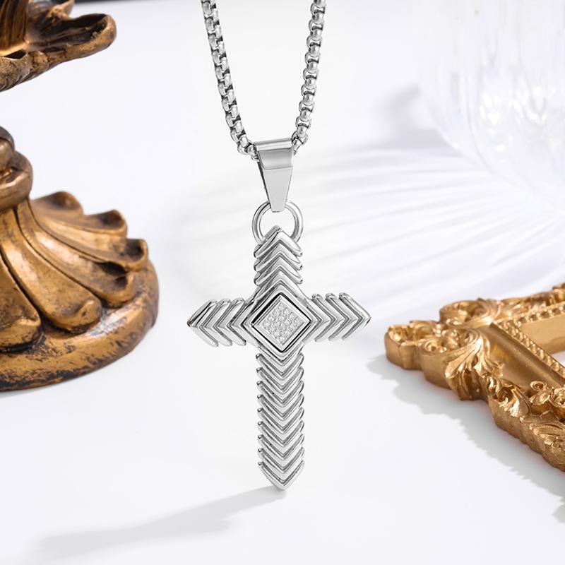 2026 Premium Men's Cross Necklace, Pendant Geometric Texture Diamond Trendy Personality Accessories