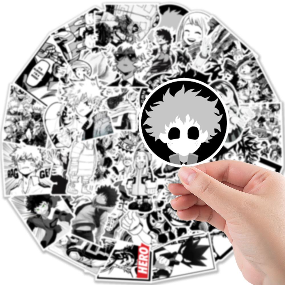 50 Anime Schwarz-Weiß My Hero Academia Notizbuch Koffer Kritzeln Dekorationsaufkleber