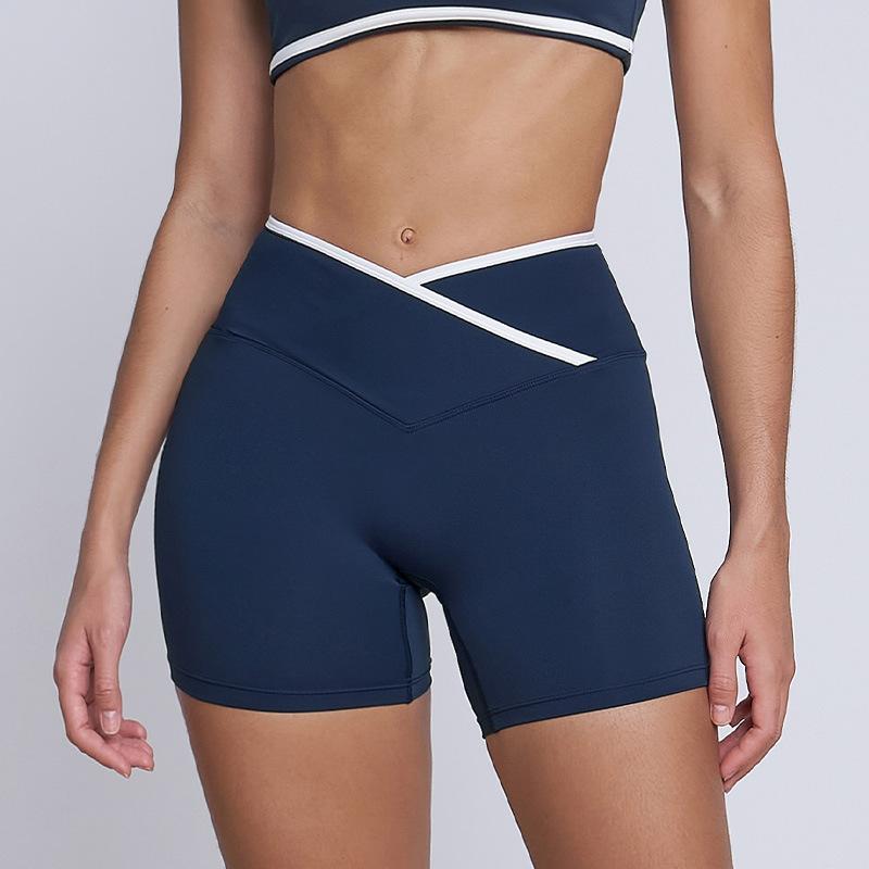 Cross-Front High-Waisted Yoga Shorts – Skin-Tight, Nude-Coloured, Peach-Toned, Butt-Lifting Sports Shorts for Women