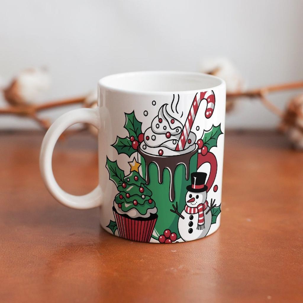 1pc 11oz blank ceramic mug, double-sided printed coffee tea cup, stable handle, clean rim, long lasting use, daily drinkware for households